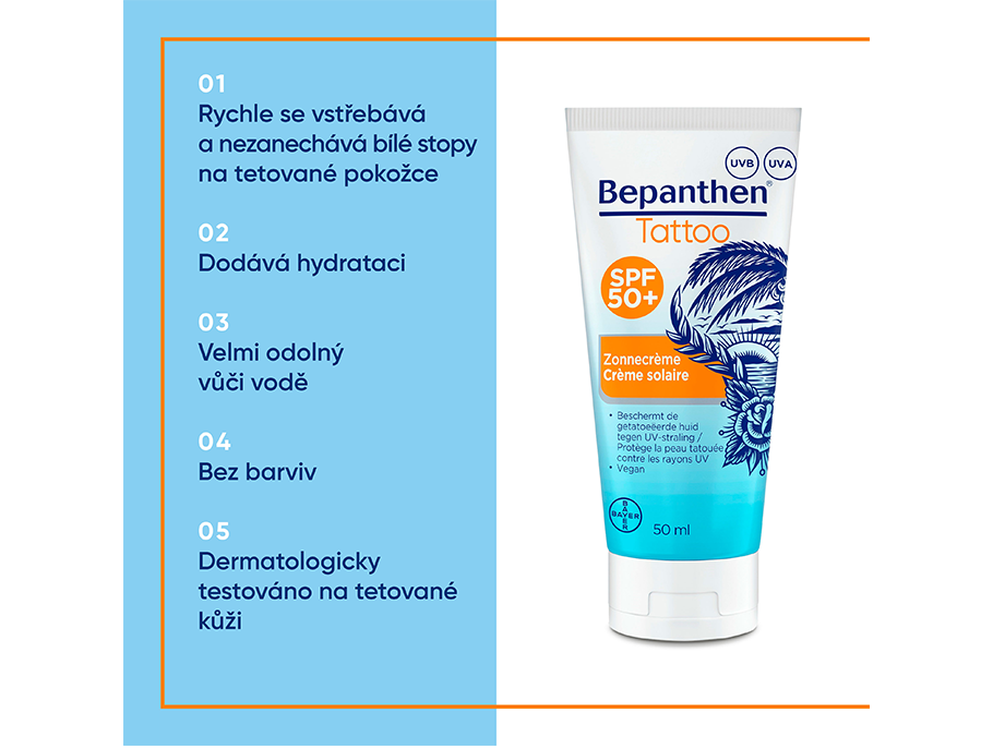 Bepanthen Tattoo Sun SPF 50+ benefity
