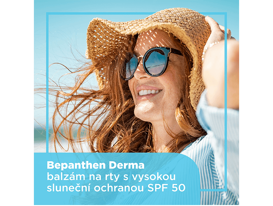 Bepanthen Derma balzám na rty - žena s kloboukem